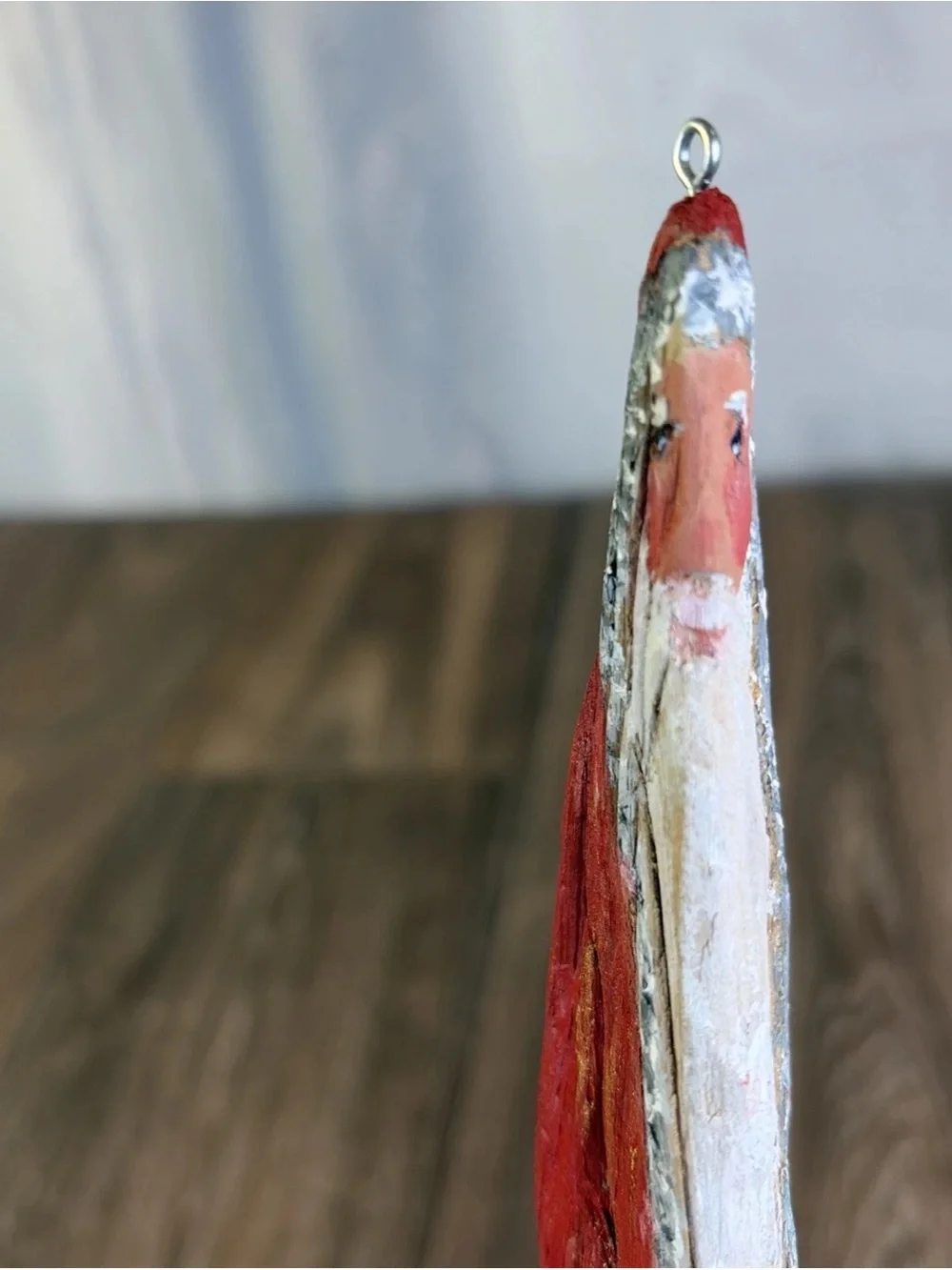Vintage Hand Painted Folk Art Driftwood Santa Wood Rustic Ornament 8.5